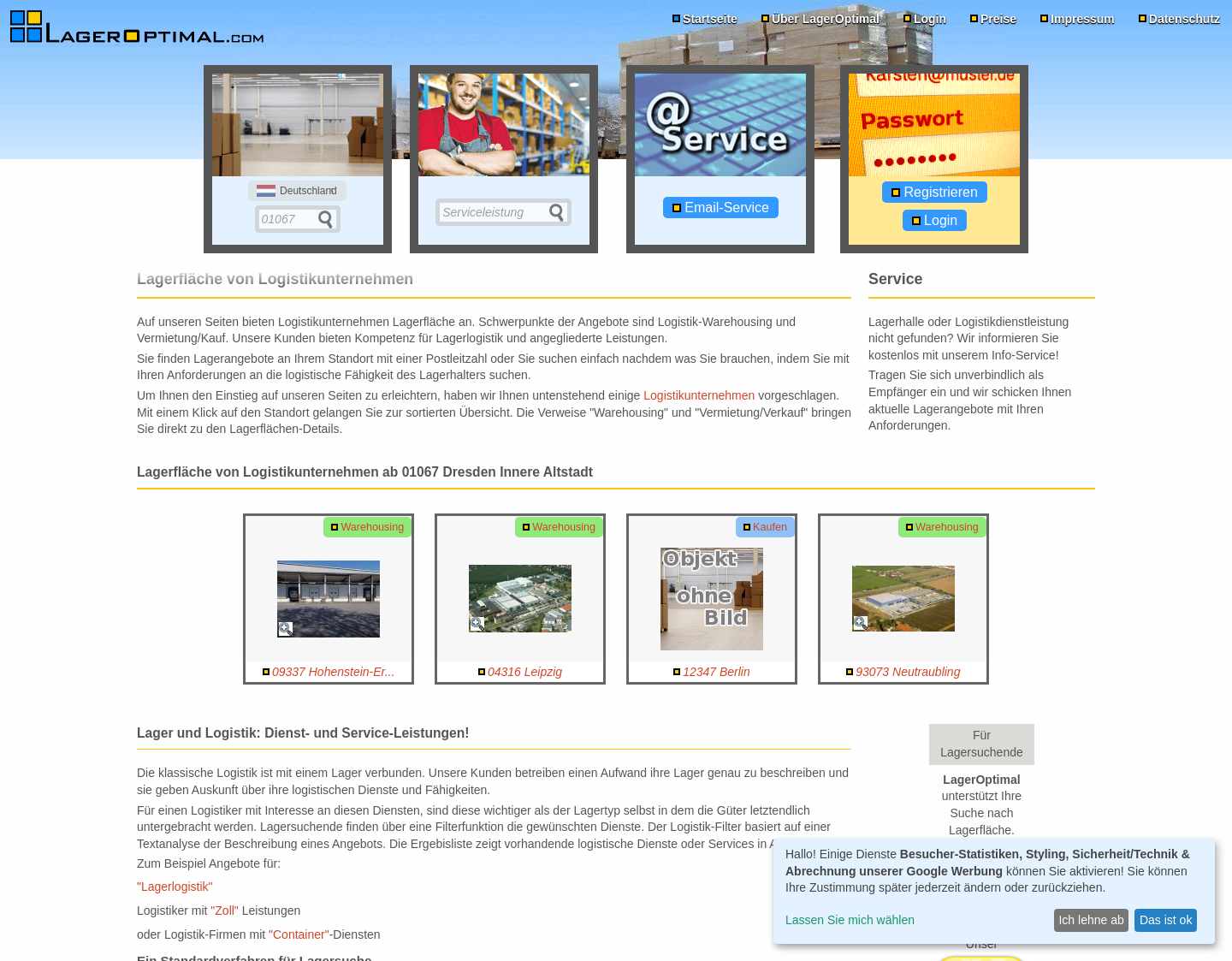 Aktuelle Website-Vorschau von Lager mit Logistik - LagerOptimal