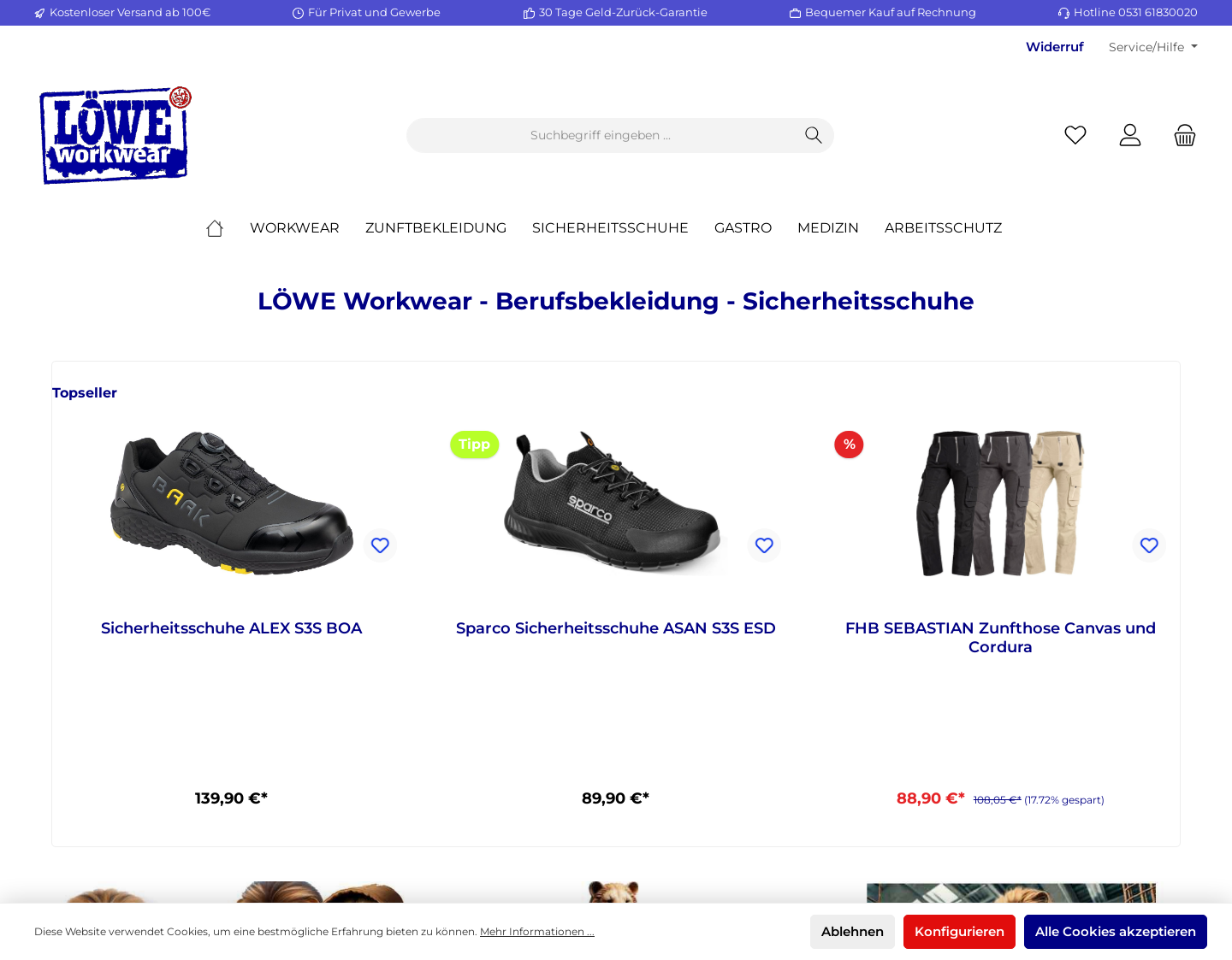 Aktuelle Website-Vorschau von Berufsbekleidung Onlineshop