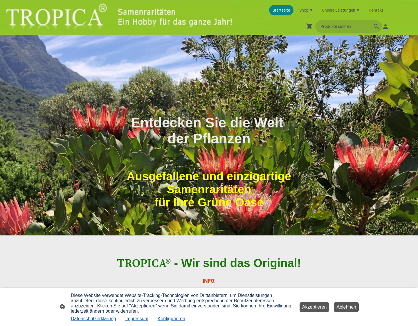 Aktuelle Website-Vorschau von Tropica