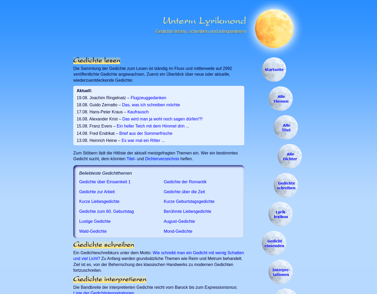 Aktuelle Website-Vorschau von Lyrikmond