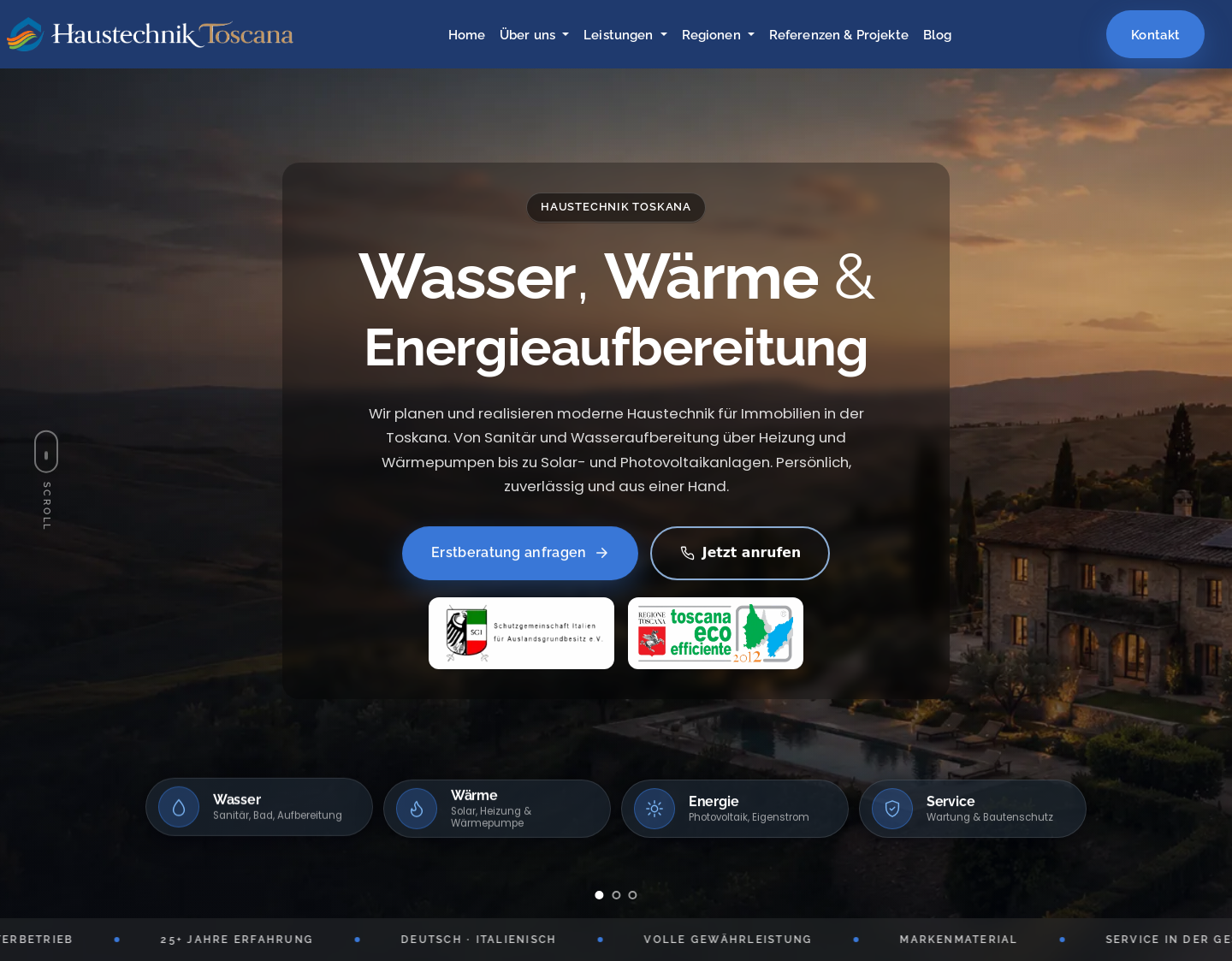 Aktuelle Website-Vorschau von Photovoltaikanlagen in der Toskana