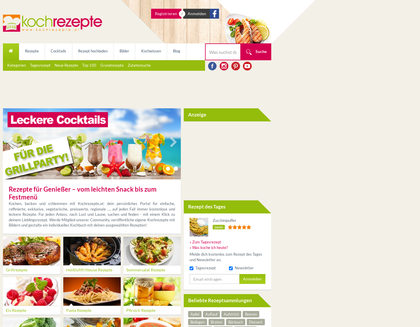 Aktuelle Website-Vorschau von Kostenlose Rezepte aus Österreich