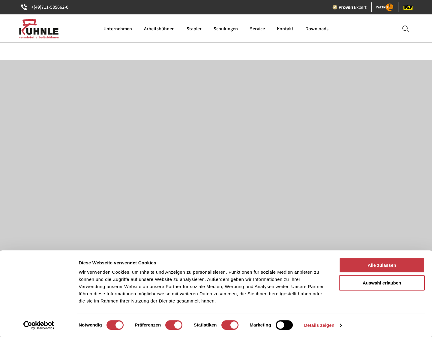 Aktuelle Website-Vorschau von Arbeitsbühne mieten bei Kuhnle