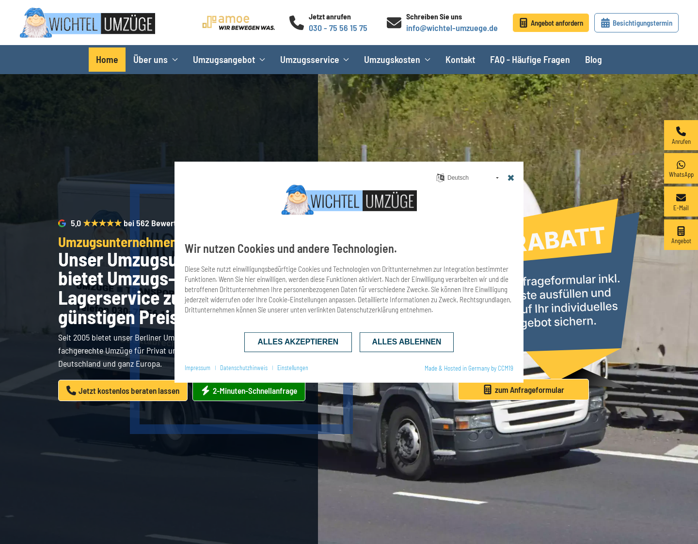 Aktuelle Website-Vorschau von Umzugsunternehmen Berlin - Umzüge