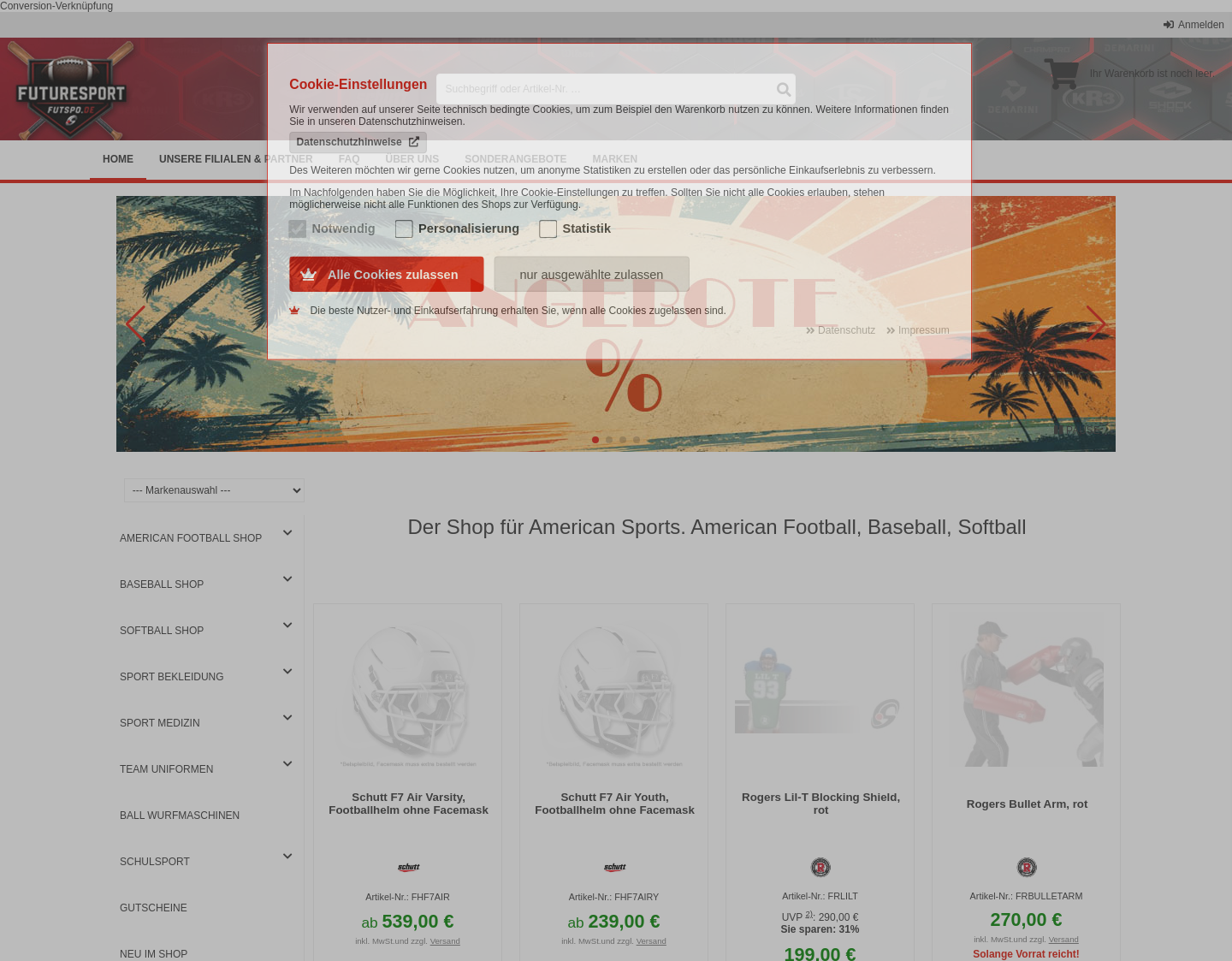 Aktuelle Website-Vorschau von Futuresport - Sports Equipment