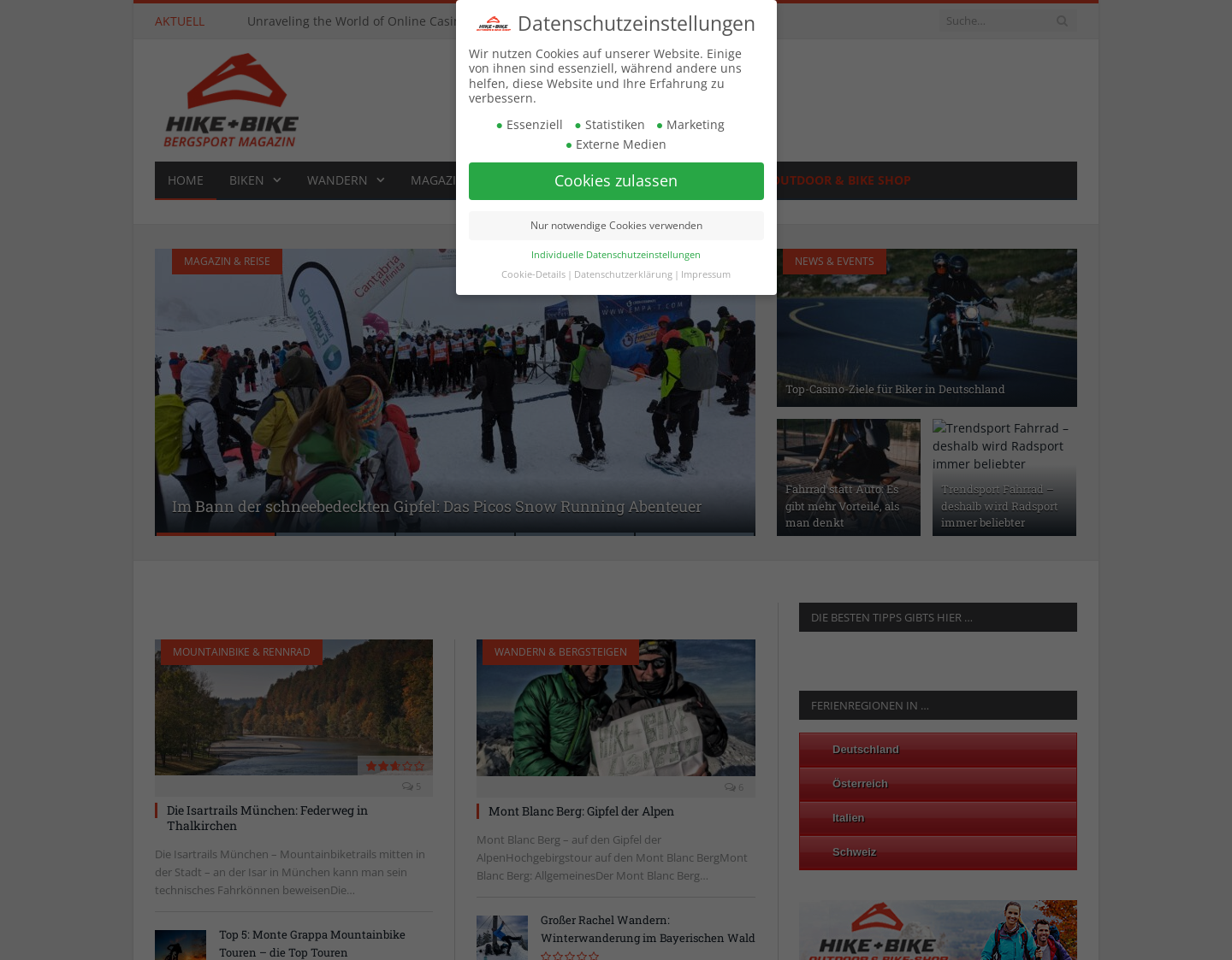 Aktuelle Website-Vorschau von Hike+Bike Bergsport