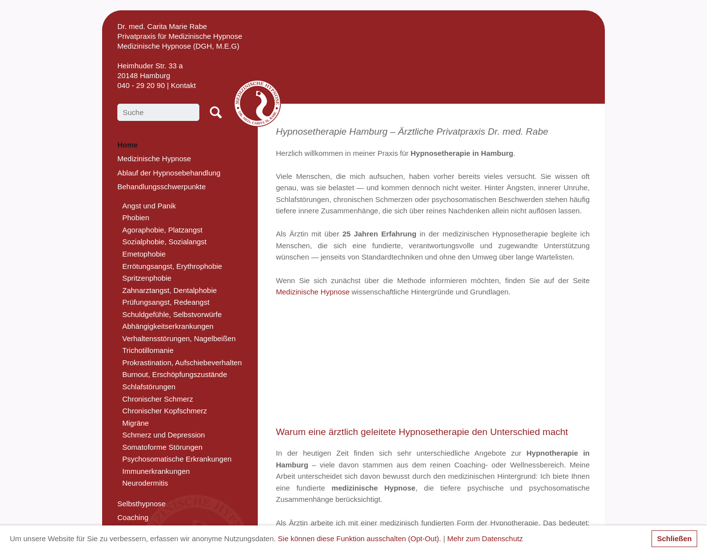 Aktuelle Website-Vorschau von Hypnose - Dr. Carita Rabe Hamburg
