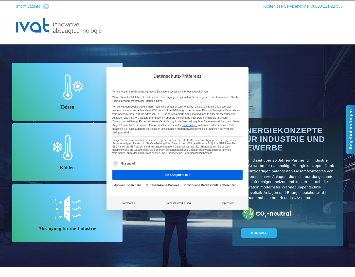 Aktuelle Website-Vorschau von IVAT Absaugtechnik GmbH