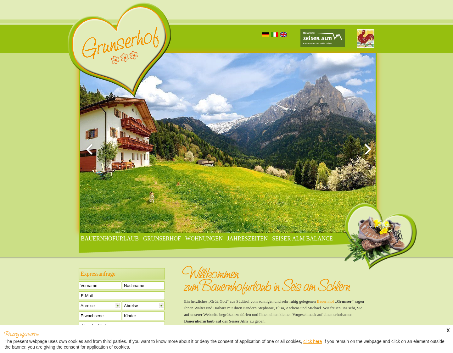 Aktuelle Website-Vorschau von Grunserhof in Seis am Schlern