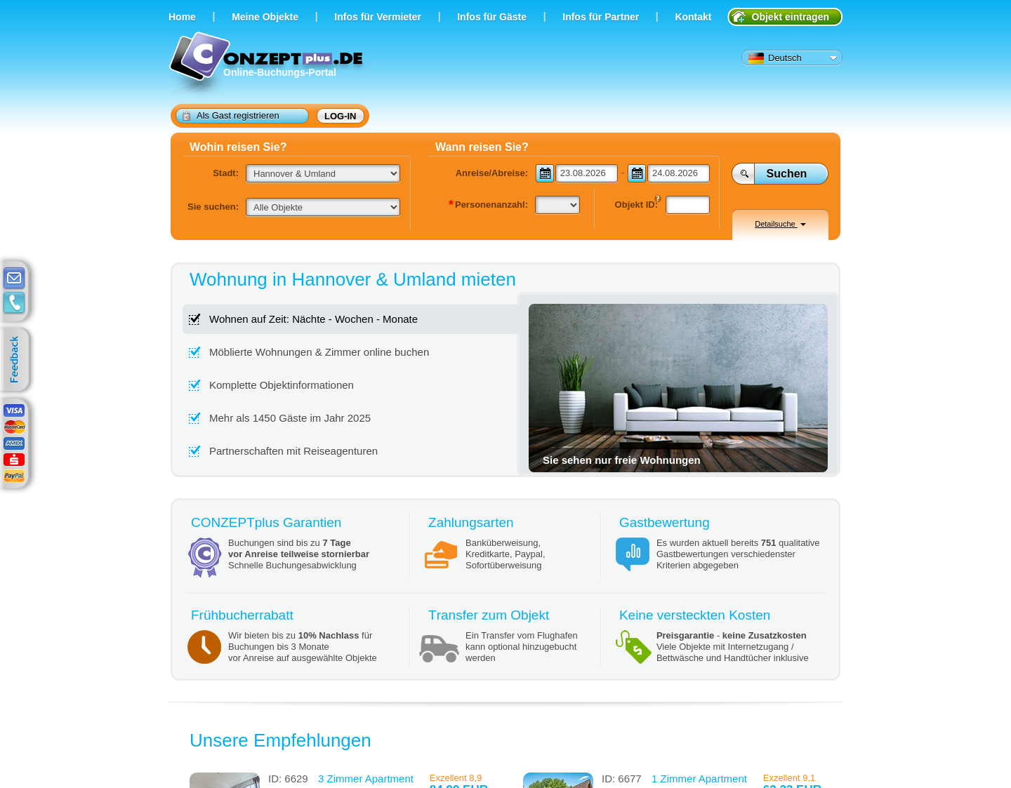 Aktuelle Website-Vorschau von Messe Zimmer Hannover
