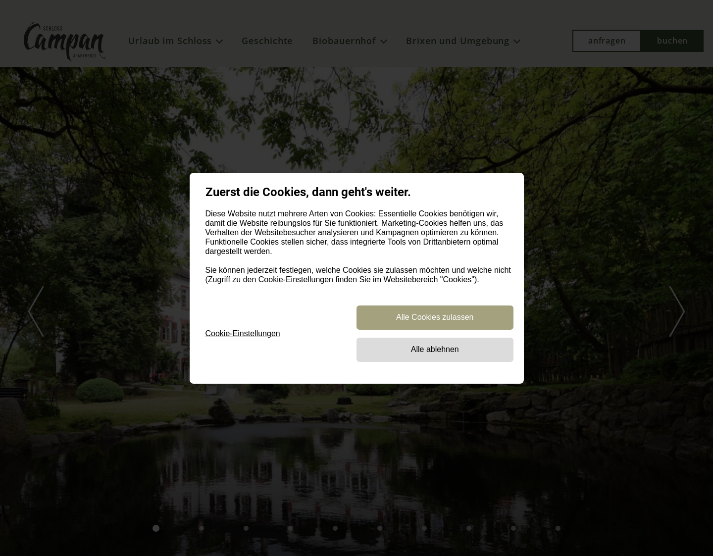 Aktuelle Website-Vorschau von Urlaub am Schloss Campan in Brixen