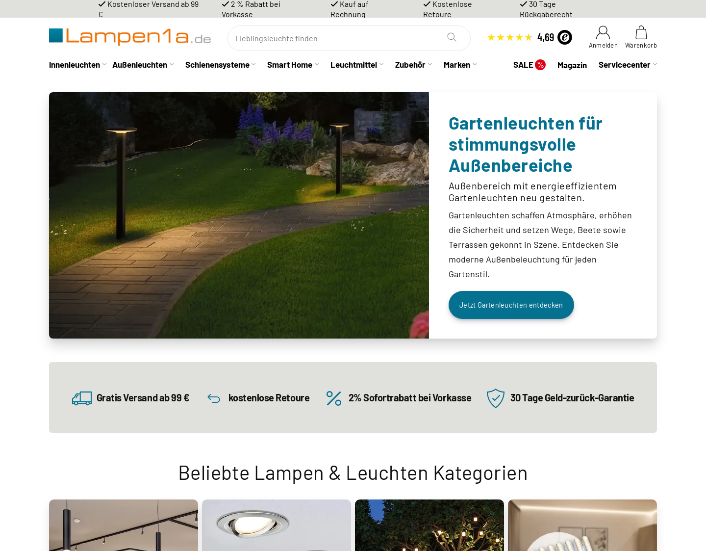 Aktuelle Website-Vorschau von Lampen1a  Online Shop Beleuchtung