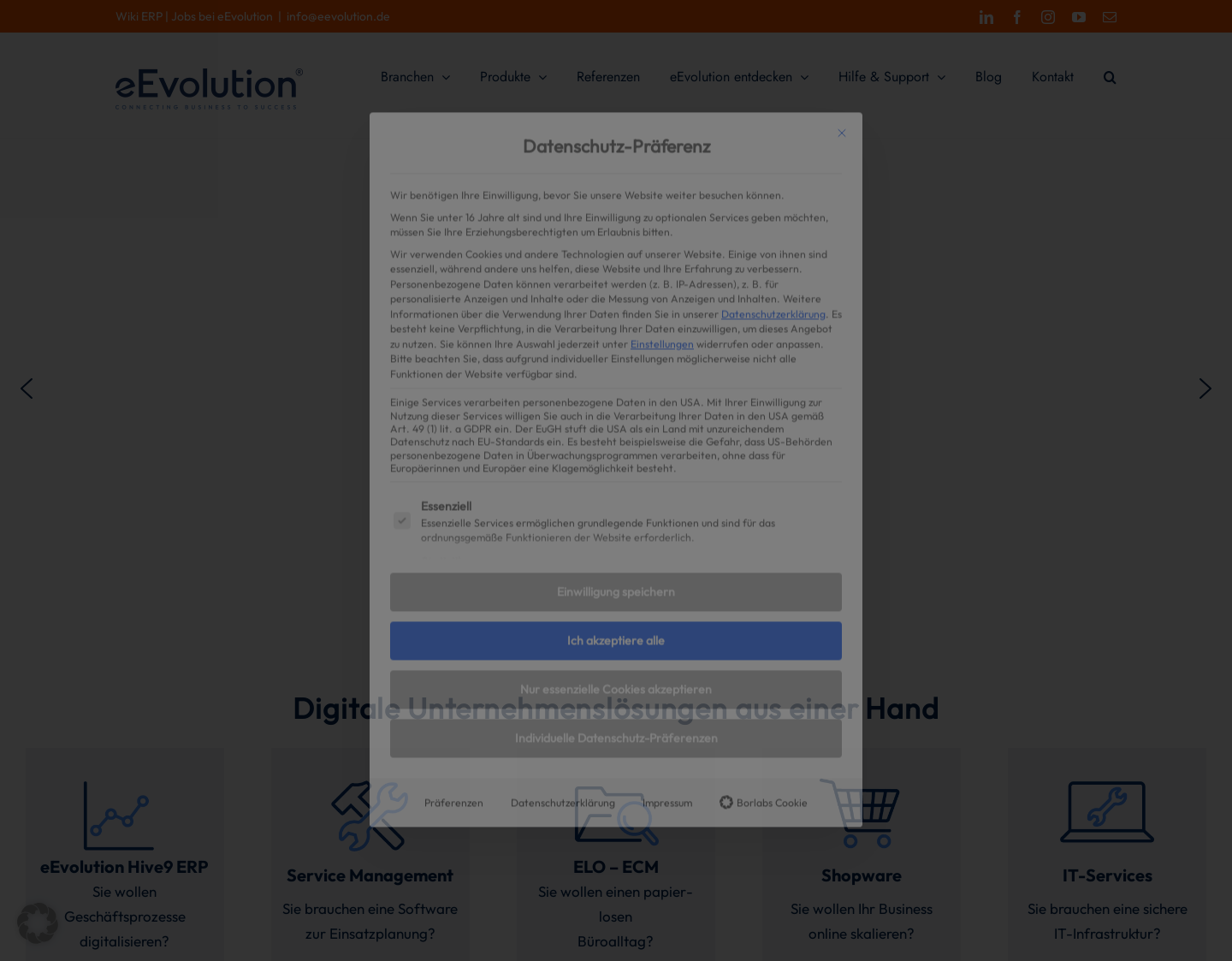 Aktuelle Website-Vorschau von eEvolution ERP Software für KMUs