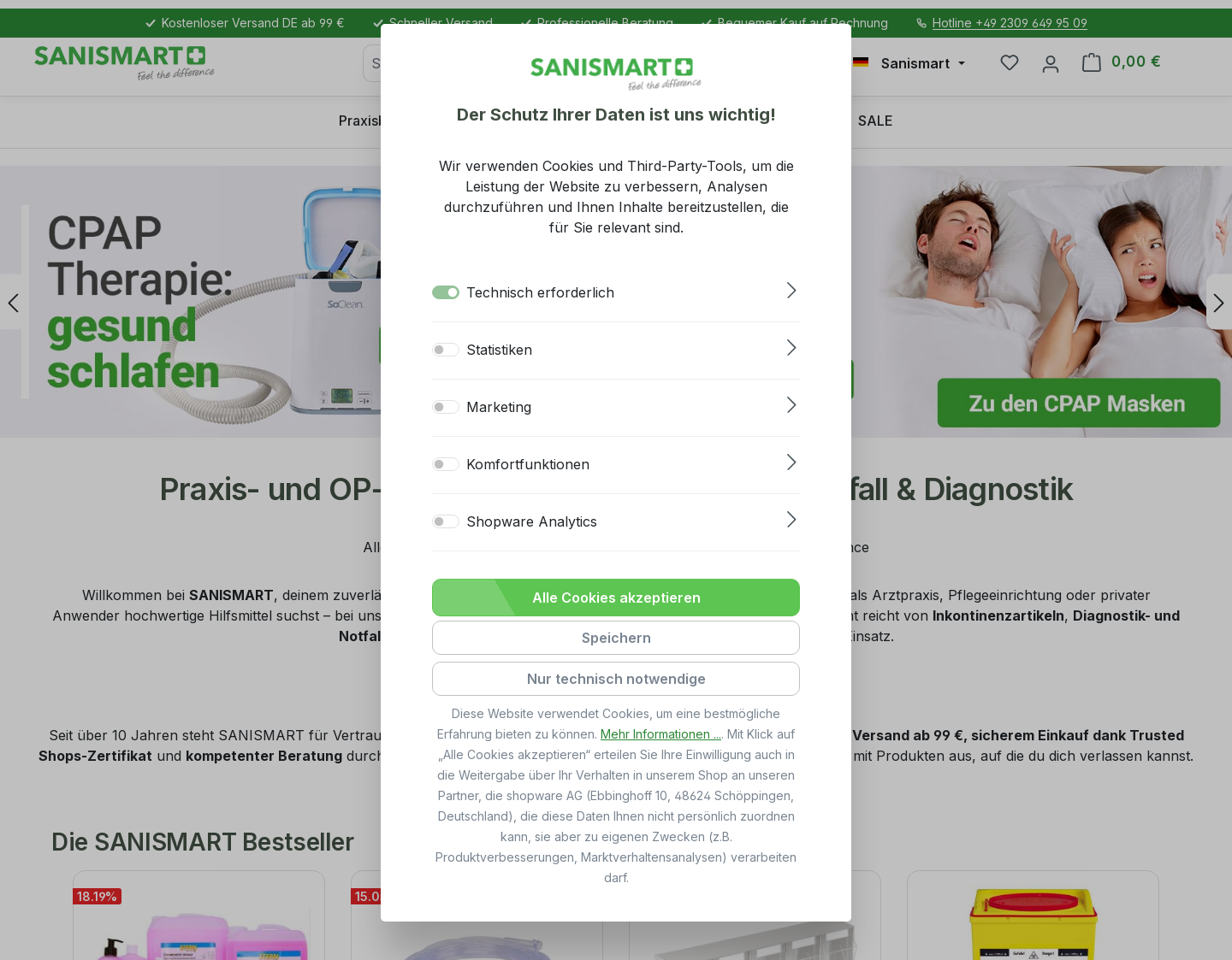 Aktuelle Website-Vorschau von Sanismart GmbH