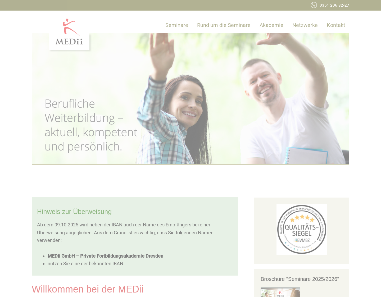 Aktuelle Website-Vorschau von Medii GmbH | Seminare: Alternative