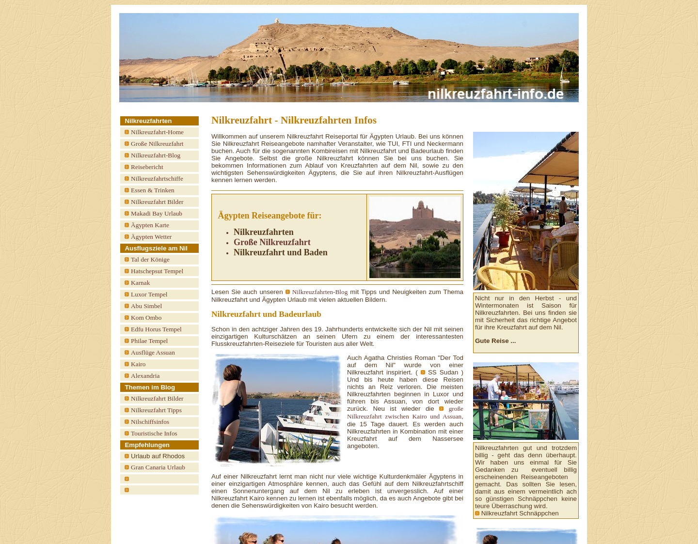 Aktuelle Website-Vorschau von Nil-Flusskreuzfahrten und Baden