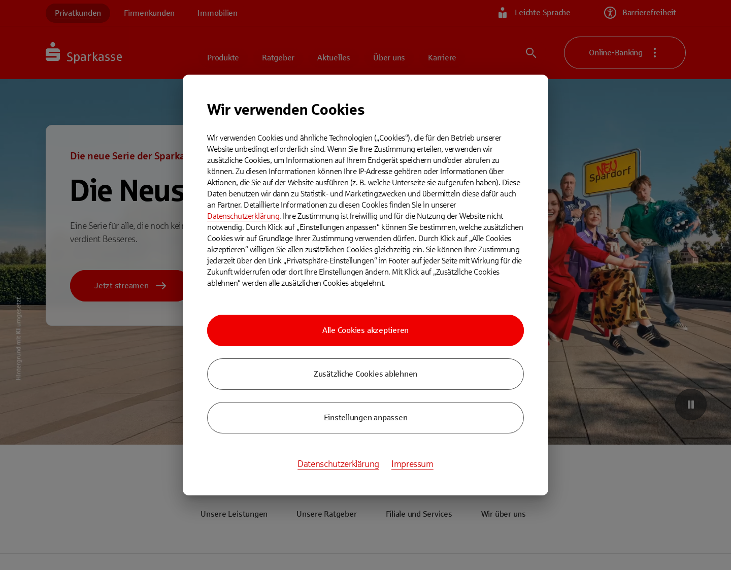 Aktuelle Website-Vorschau von Sparkasse