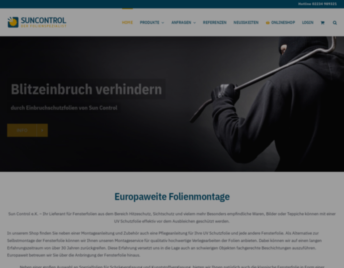 Aktuelle Website-Vorschau von Suncontrol - der Spezialist für Schutzfolien