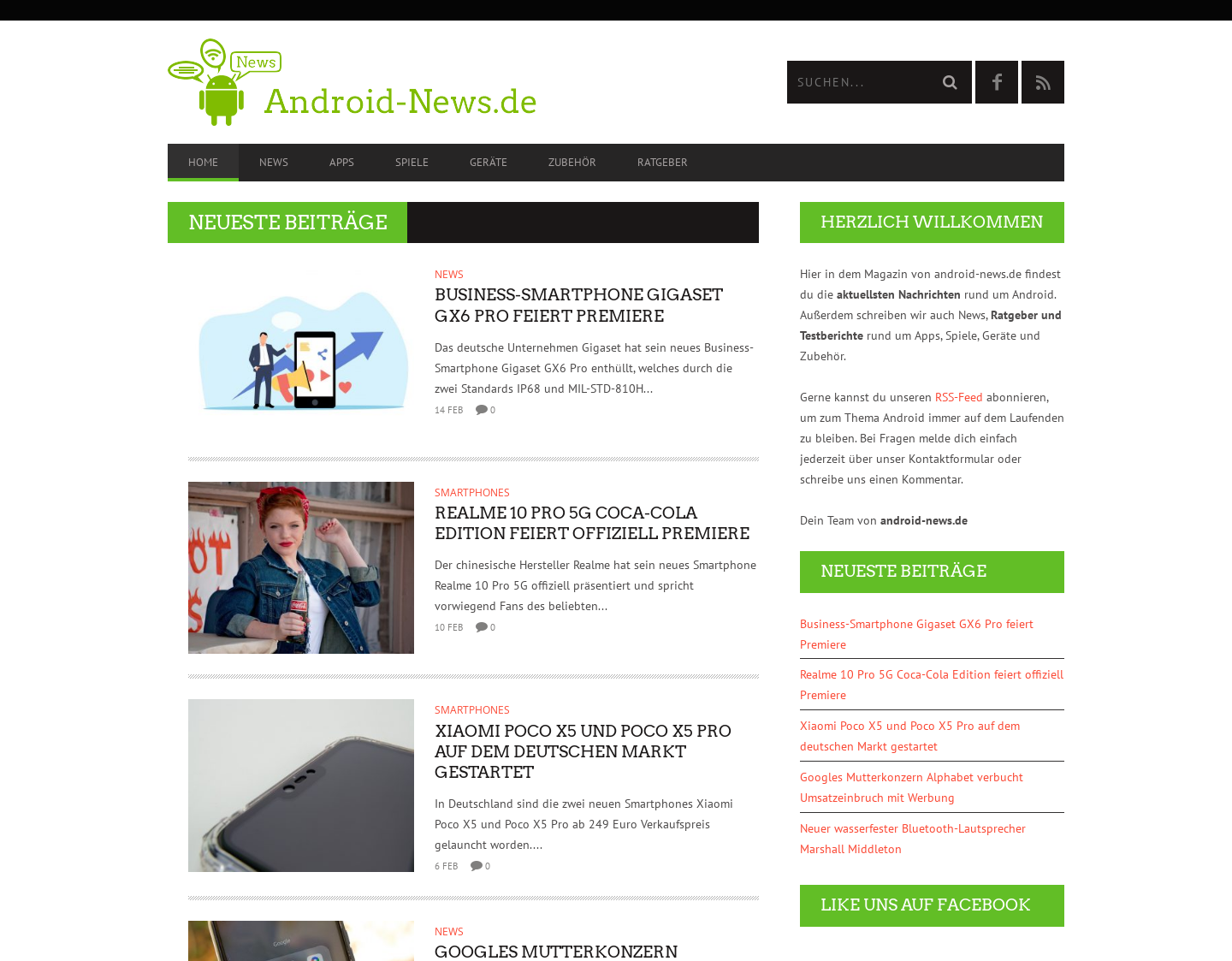 Aktuelle Website-Vorschau von Android News