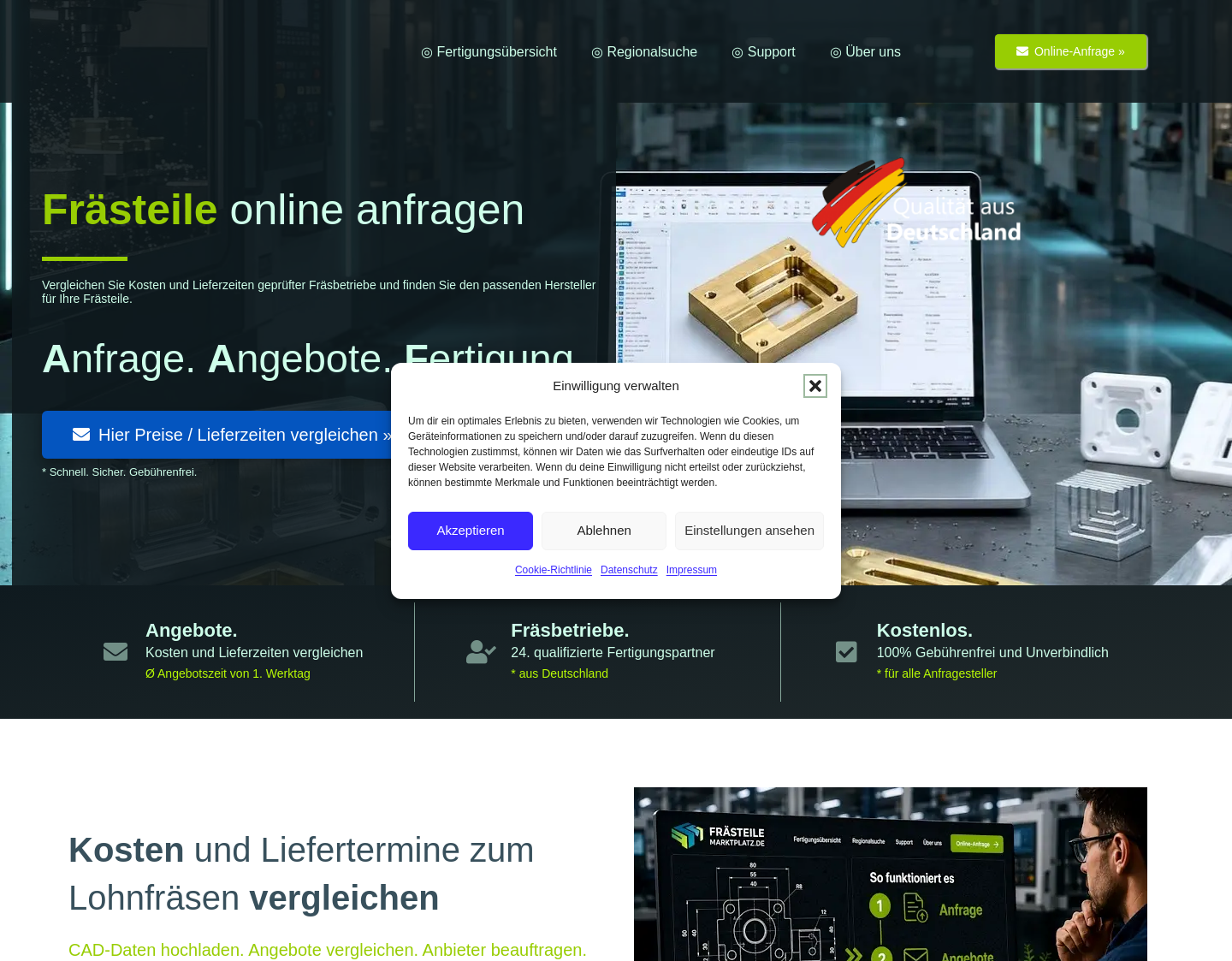 Aktuelle Website-Vorschau von Frästeile Marktplatz