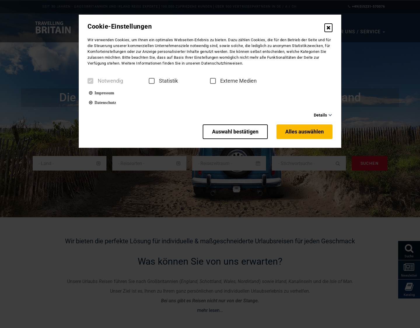 Aktuelle Website-Vorschau von travelling Britain GmbH