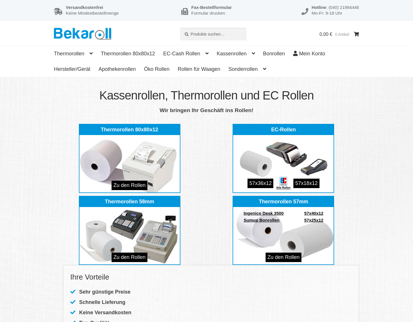 Aktuelle Website-Vorschau von Bekaroll Kassenrollen-Versand