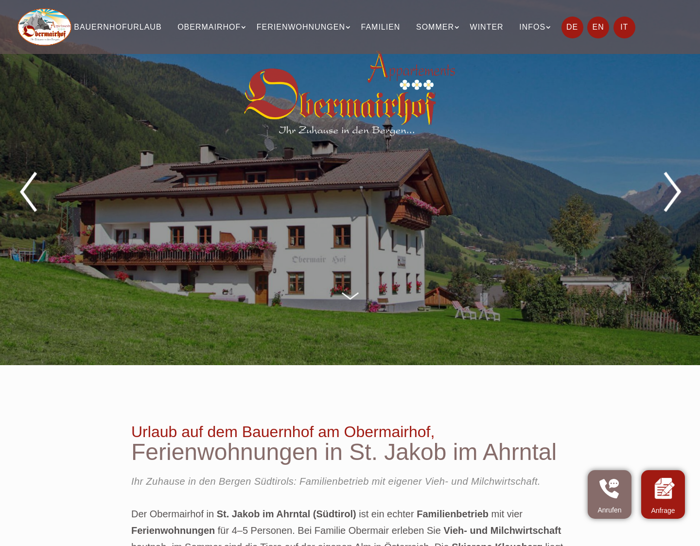 Aktuelle Website-Vorschau von Urlaub am Obermairhof in St. Jakob