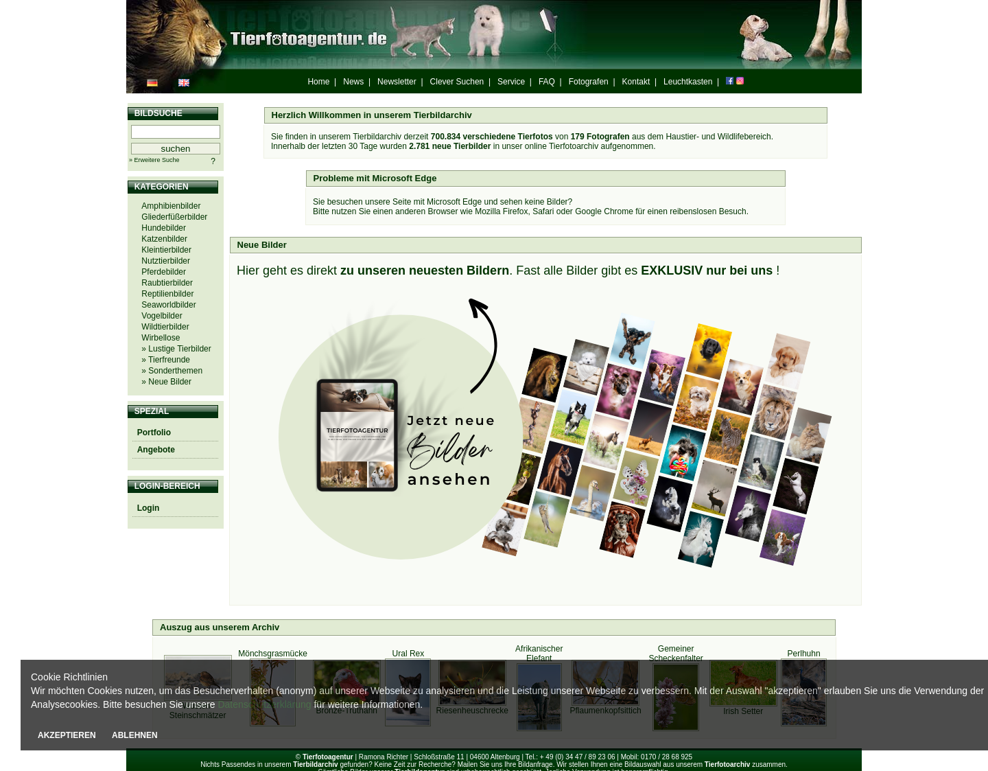 Aktuelle Website-Vorschau von Tierfotoagentur