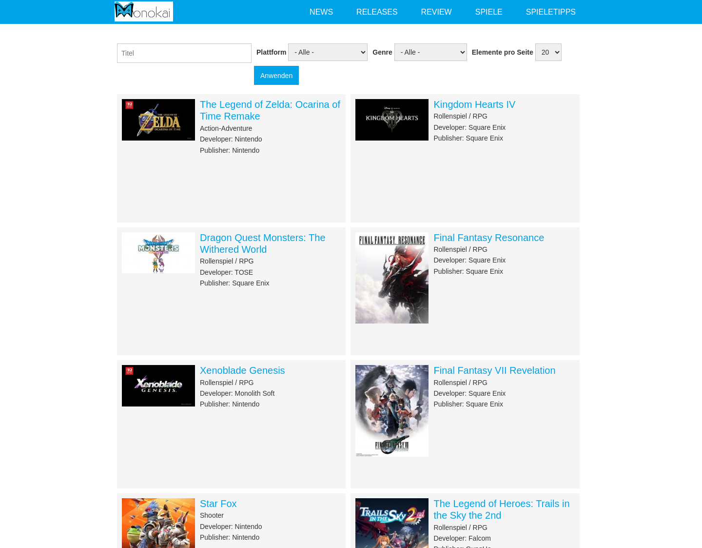 Aktuelle Website-Vorschau von Monokai