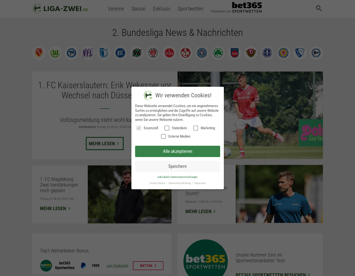Aktuelle Website-Vorschau von Liga-zwei.de