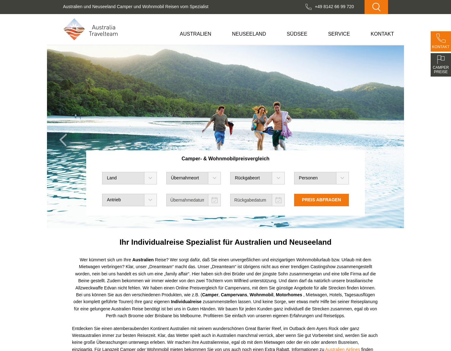 Aktuelle Website-Vorschau von Fernreise Spezialist Australien