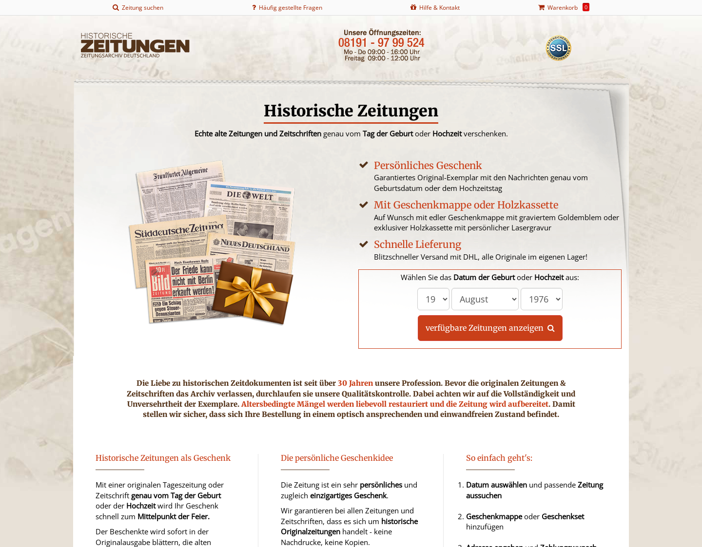 Aktuelle Website-Vorschau von Historische Zeitungen