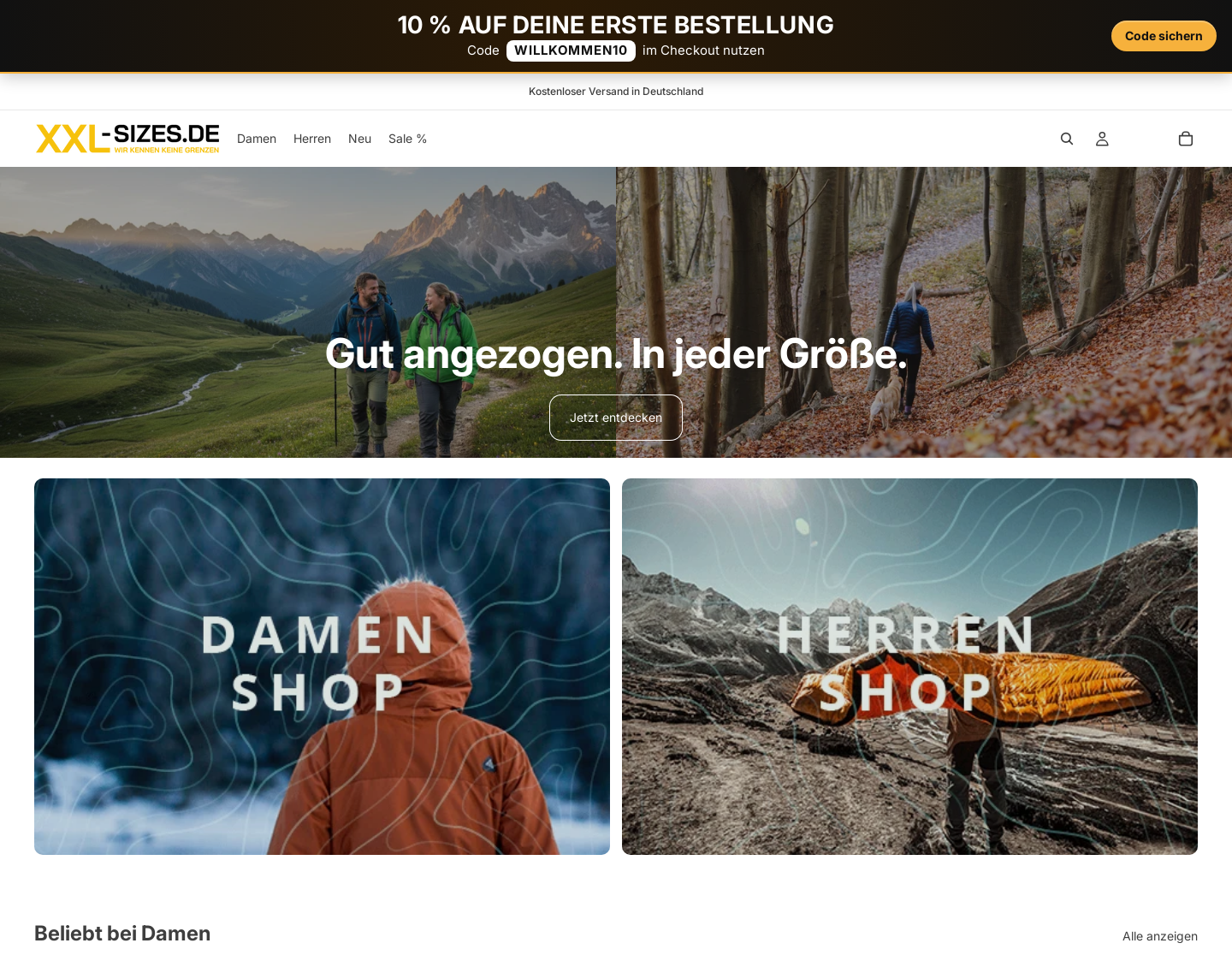 Aktuelle Website-Vorschau von Übergrößen