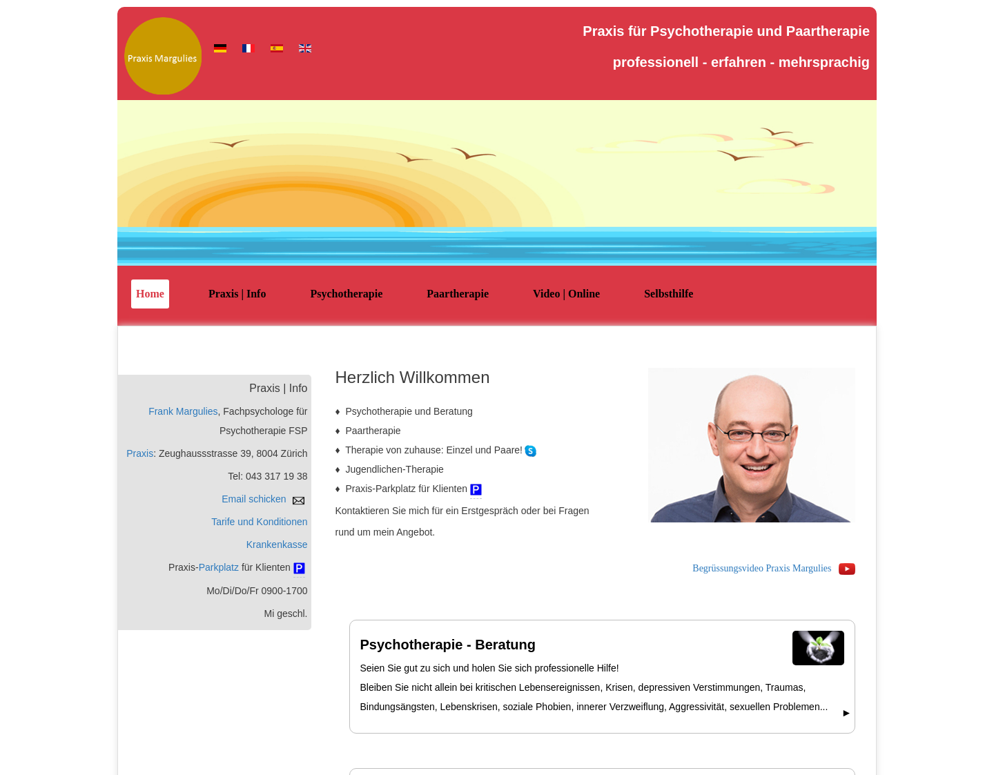 Aktuelle Website-Vorschau von Praxis Margulies Psychotherapie
