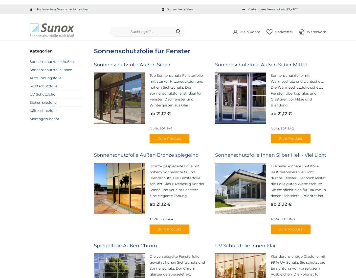 Aktuelle Website-Vorschau von Sonnenschutzfolie