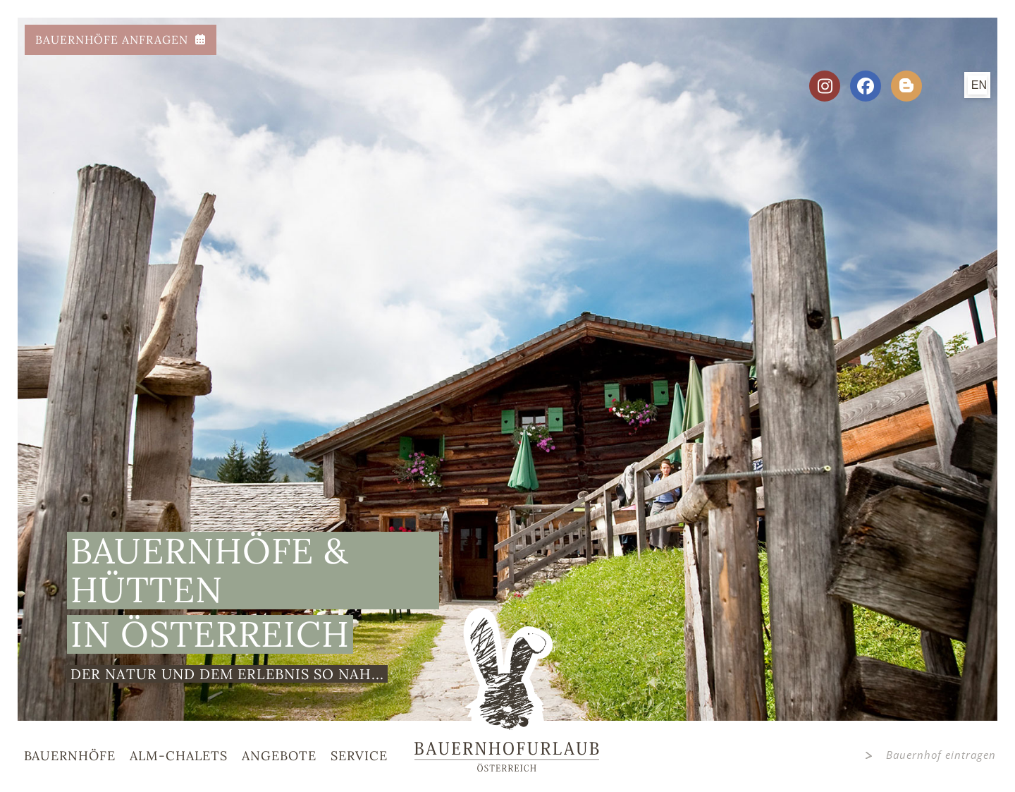 Aktuelle Website-Vorschau von Bauernhofurlaub - Almhütten und Bauernhöfe