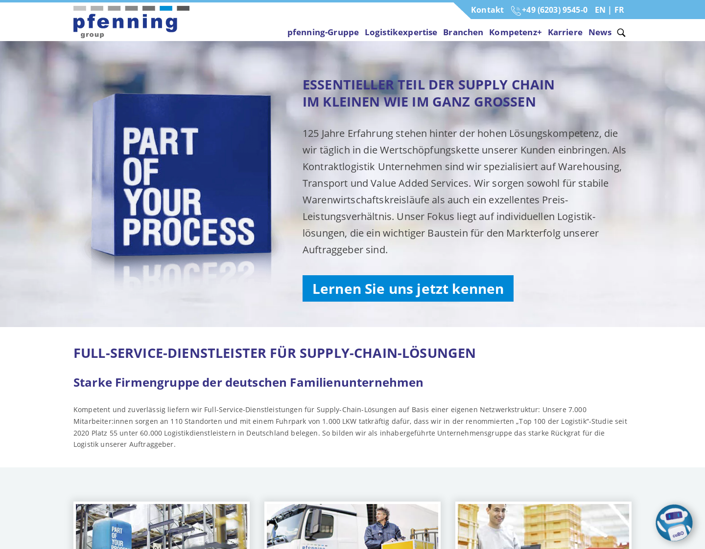 Aktuelle Website-Vorschau von Pfenning Logistics Group
