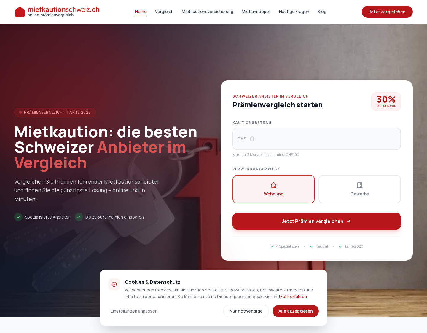 Aktuelle Website-Vorschau von Mietkaution in der Schweiz