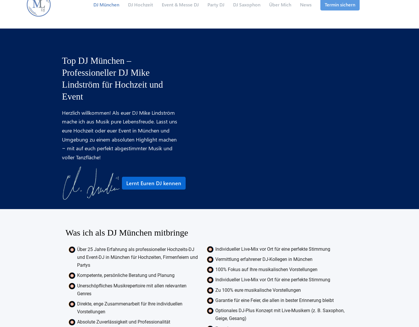 Aktuelle Website-Vorschau von Top DJ für Ihren Event
