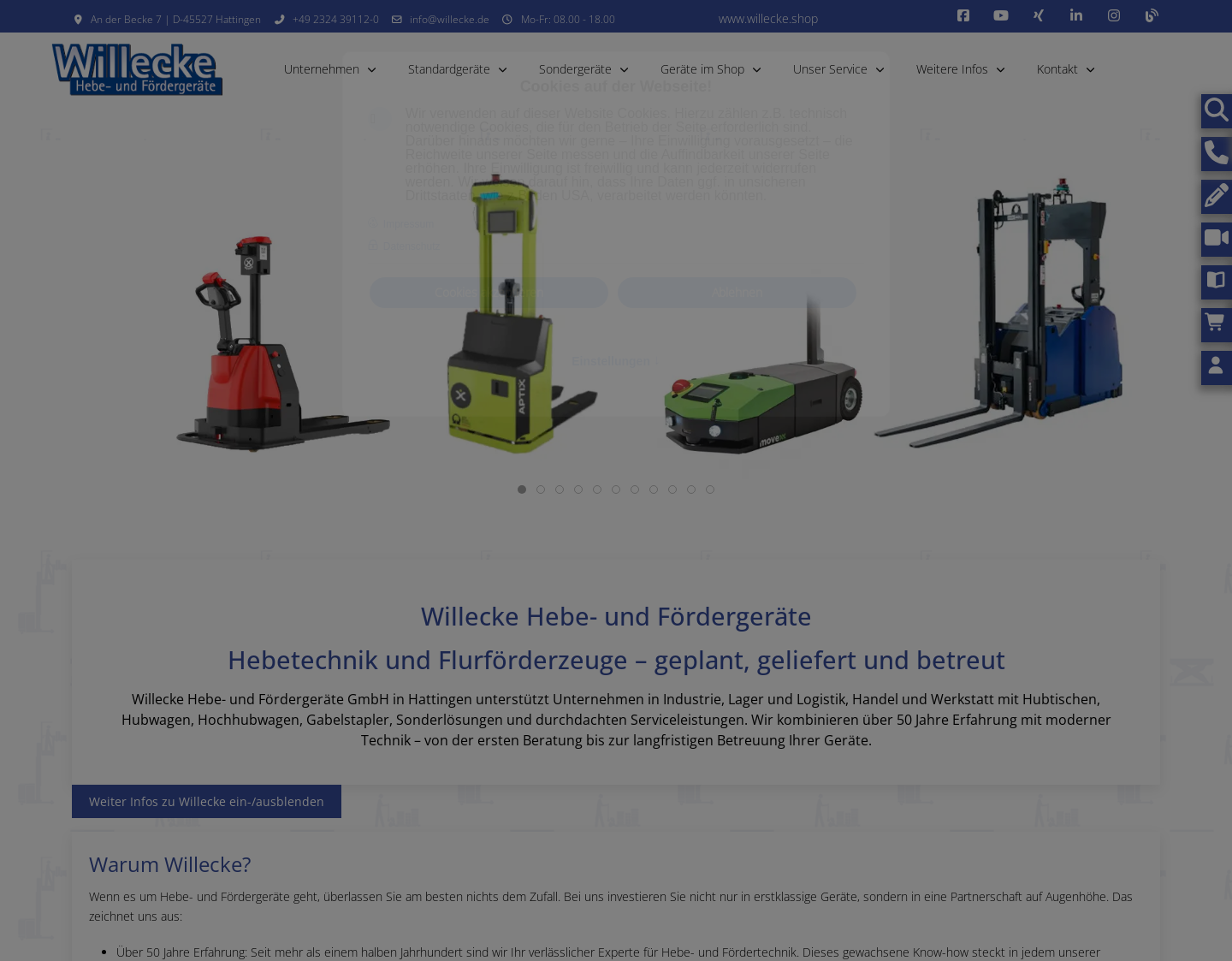 Aktuelle Website-Vorschau von Hubwagen, Hochhubwagen und mehr