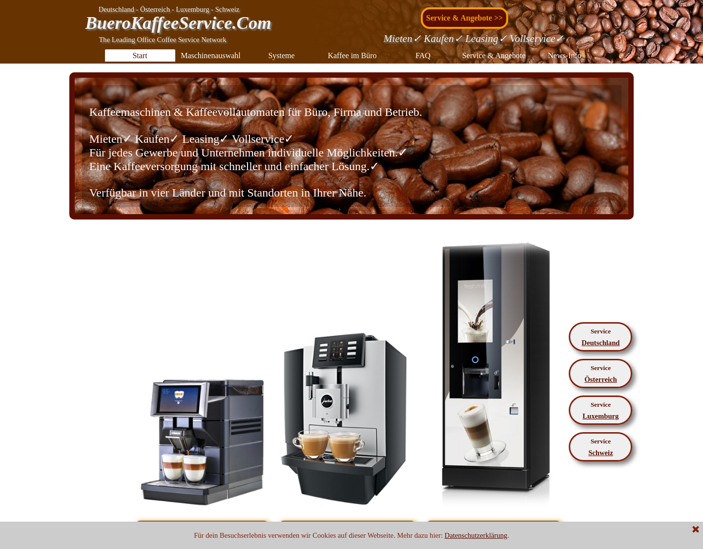 Aktuelle Website-Vorschau von Kaffeeautomaten mieten für Büro