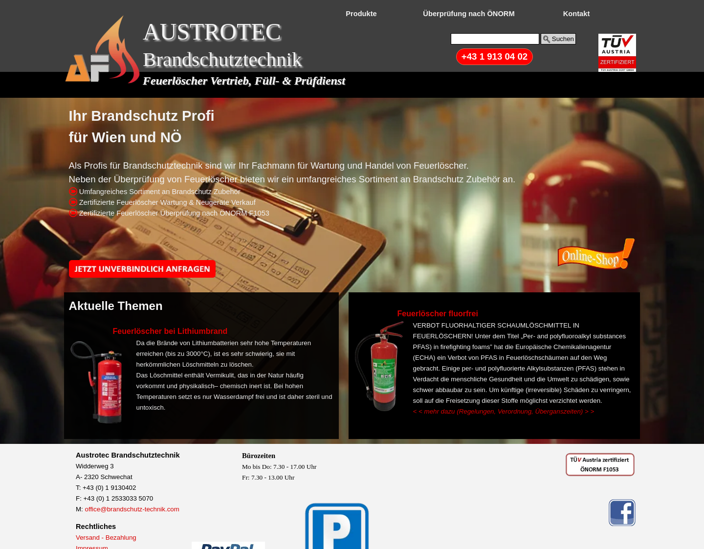 Aktuelle Website-Vorschau von Austrotec Brandschutztechnik