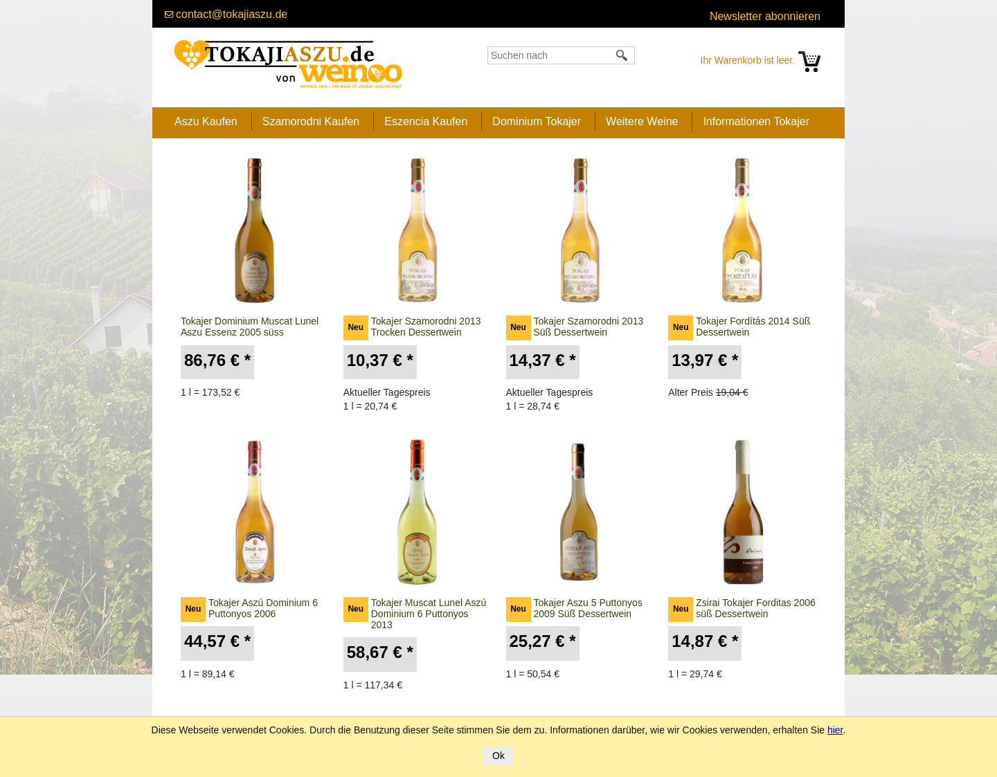 Aktuelle Website-Vorschau von Tokaji Aszú Deutschland