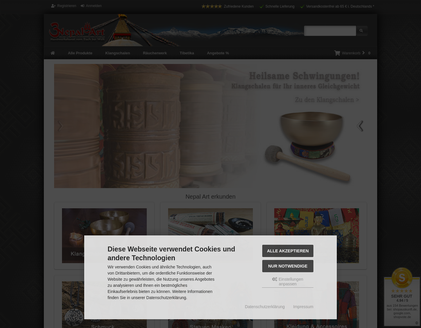 Aktuelle Website-Vorschau von Kunsthandwerk Shop Nepal Art