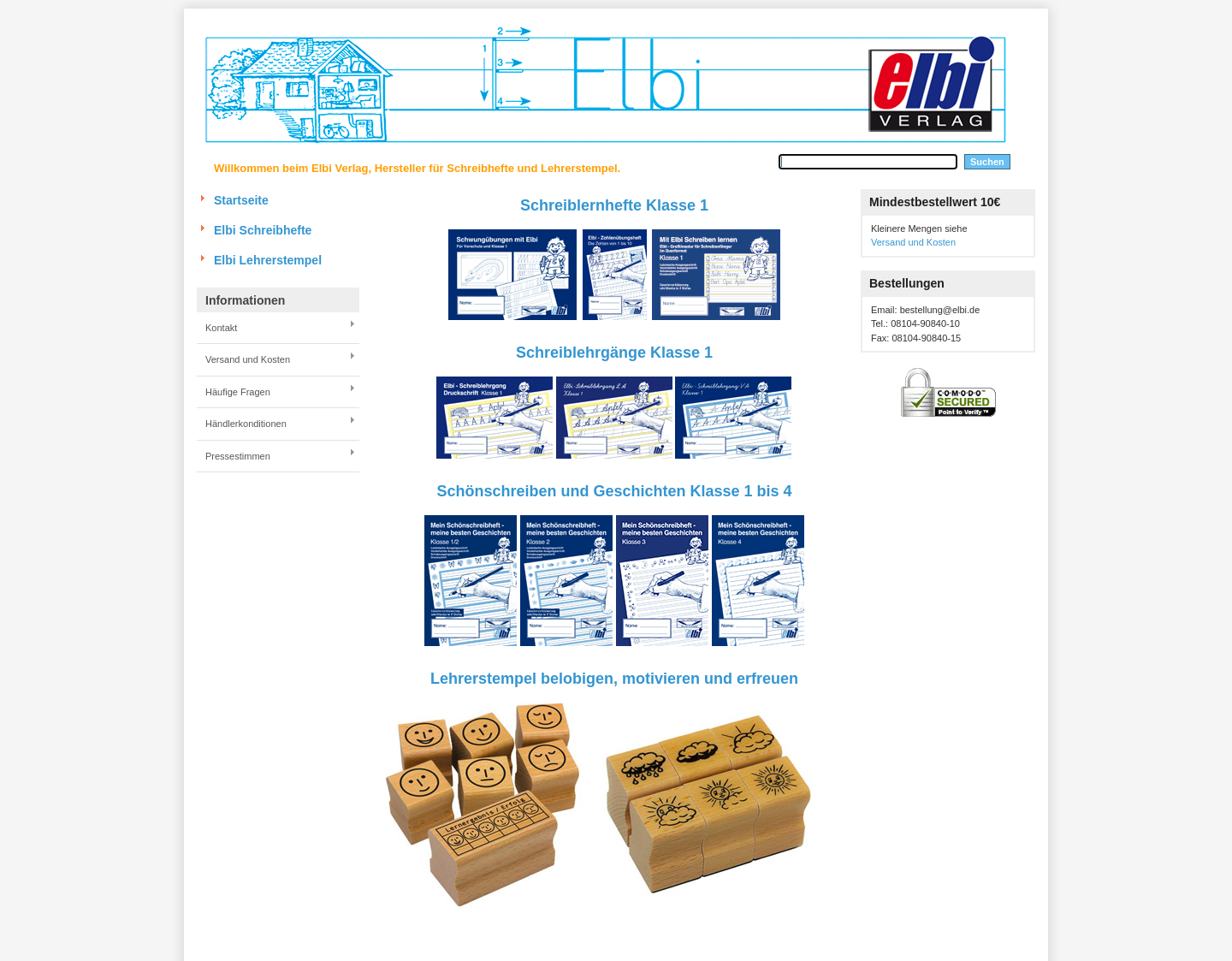 Aktuelle Website-Vorschau von Elbi Verlag GmbH | Schulhefte & Stempel
