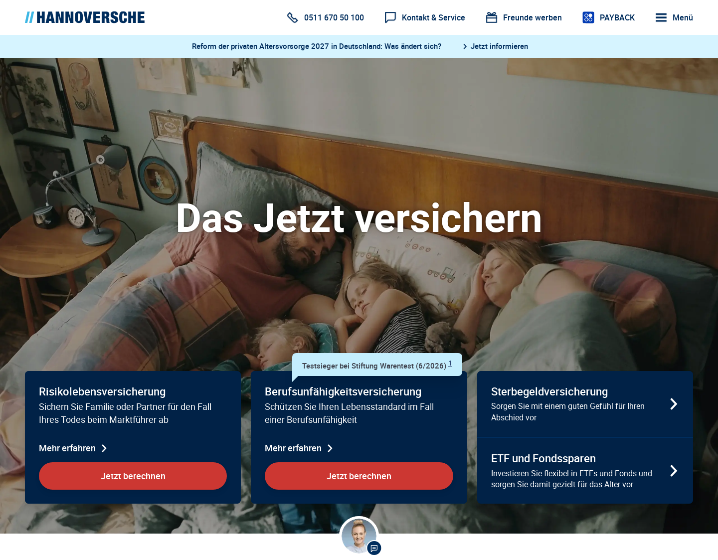 Aktuelle Website-Vorschau von Hannoversche Lebensversicherung AG