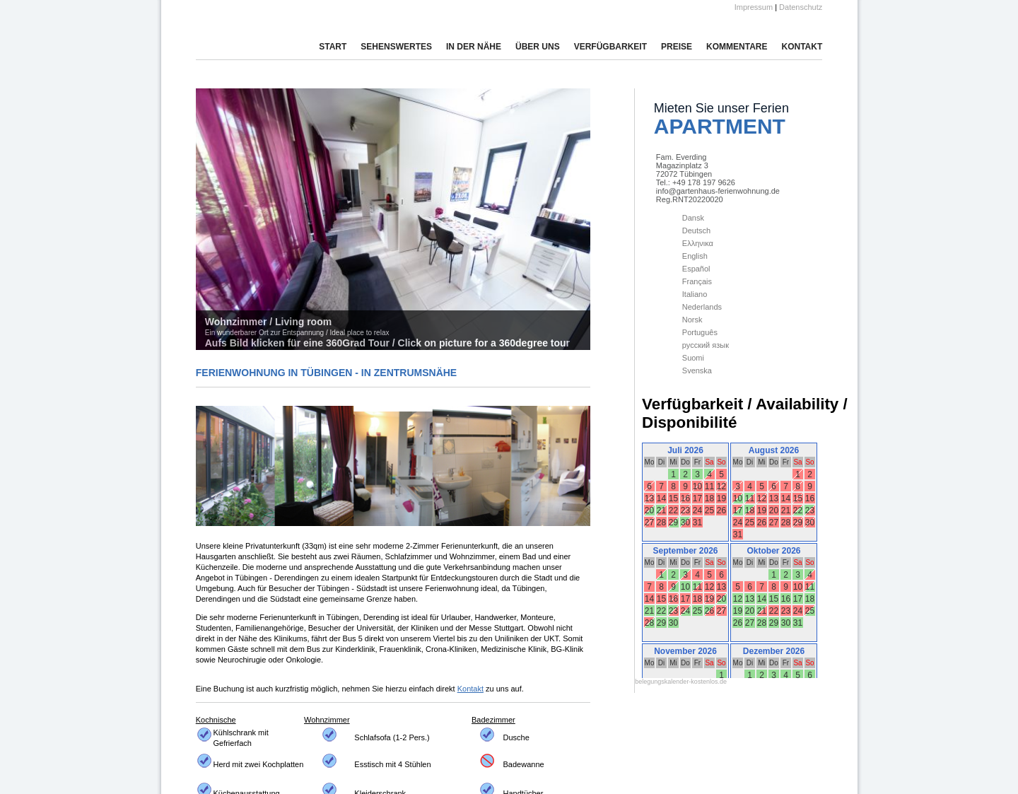 Aktuelle Website-Vorschau von Ferienunterkunft Tübingen