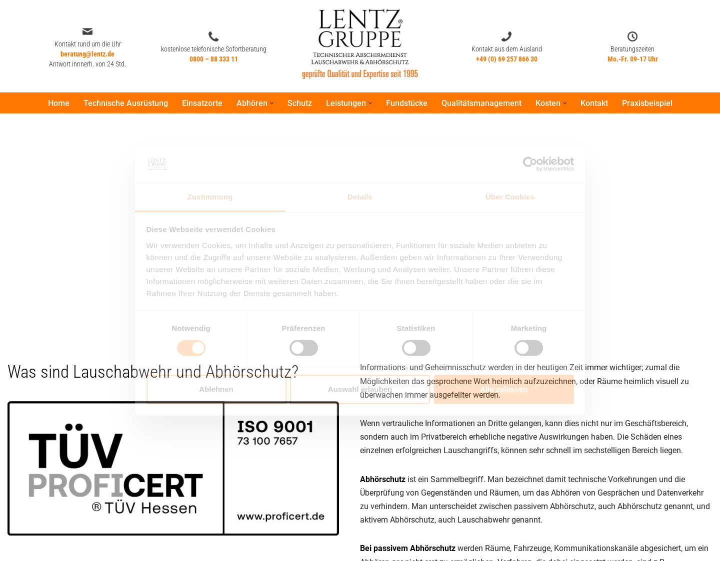 Aktuelle Website-Vorschau von Lauschabwehr + Abhörschutz