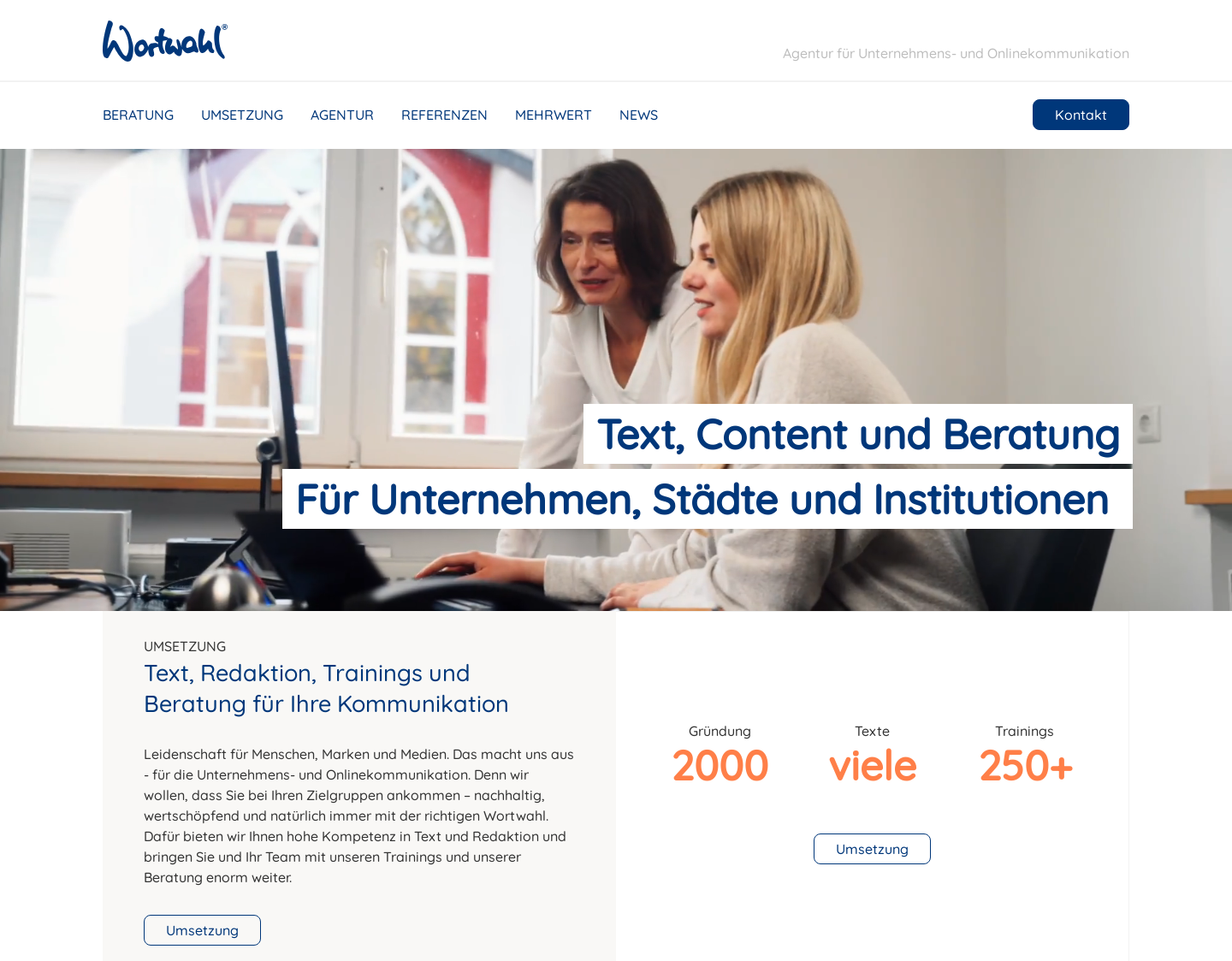 Aktuelle Website-Vorschau von Wortwahl - Agentur f. Kommunikation