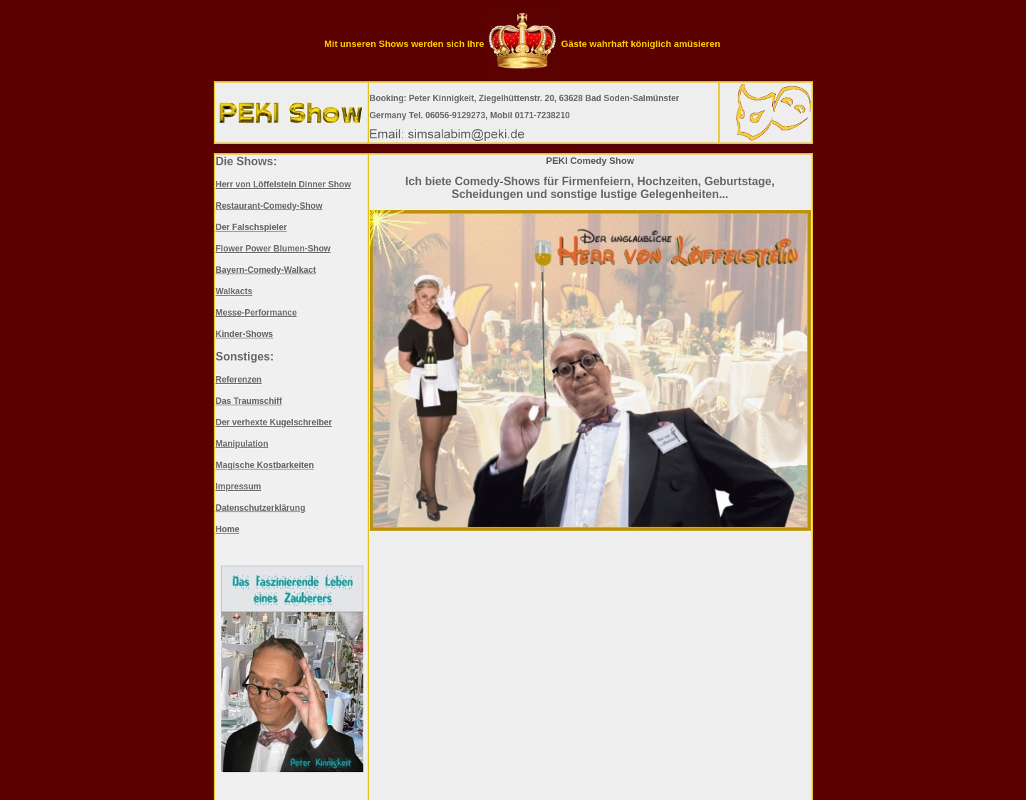 Aktuelle Website-Vorschau von Peki Comedy Show
